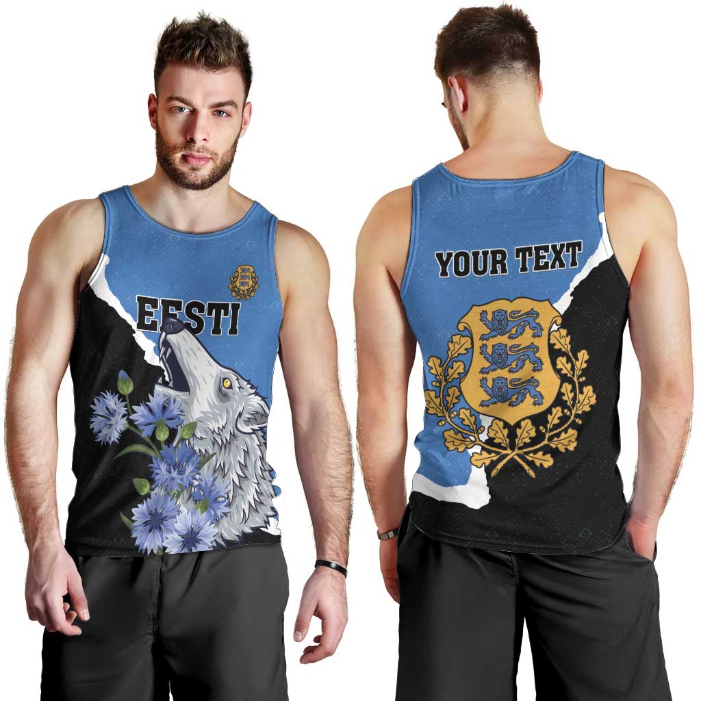 Personalised Estonia Men Tank Top Grey Wolf Cyanus Flowers - Wonder Print Shop