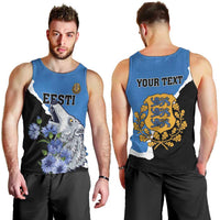 Personalised Estonia Men Tank Top Grey Wolf Cyanus Flowers - Wonder Print Shop