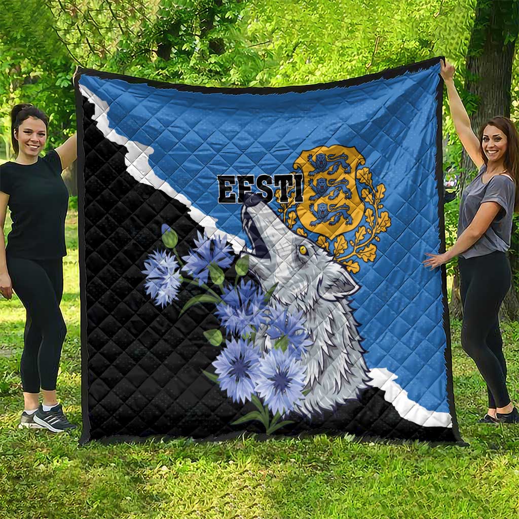Estonia Quilt Grey Wolf Cyanus Flowers - Wonder Print Shop