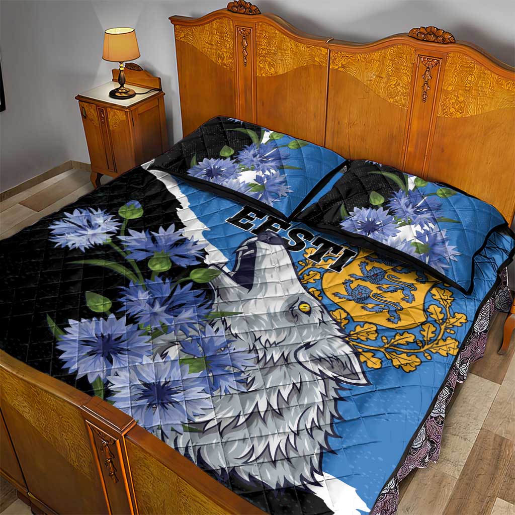 Estonia Quilt Bed Set Grey Wolf Cyanus Flowers - Wonder Print Shop