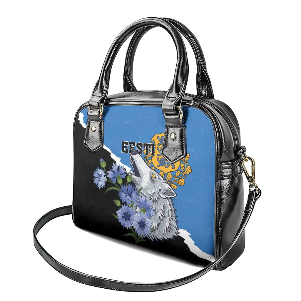 Estonia Shoulder Handbag Grey Wolf Cyanus Flowers