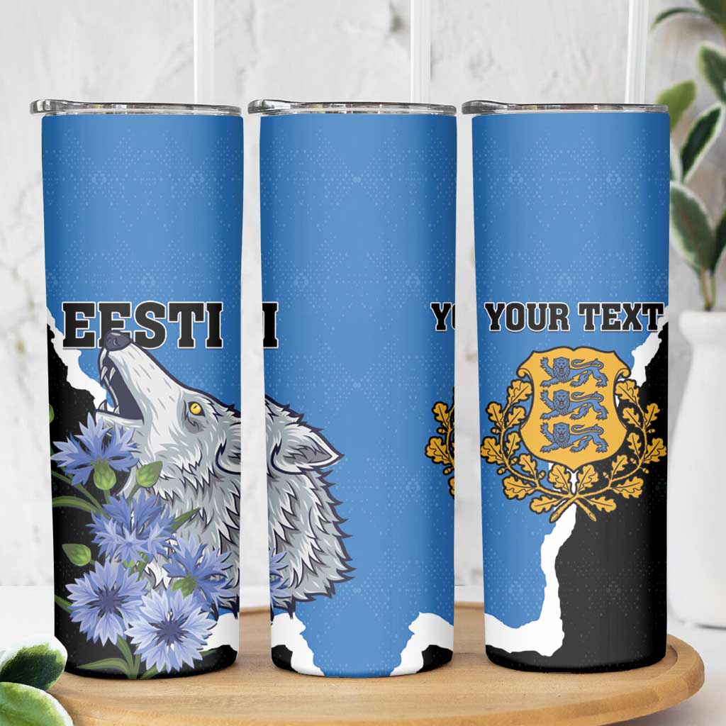Personalised Estonia Skinny Tumbler Grey Wolf Cyanus Flowers - Wonder Print Shop