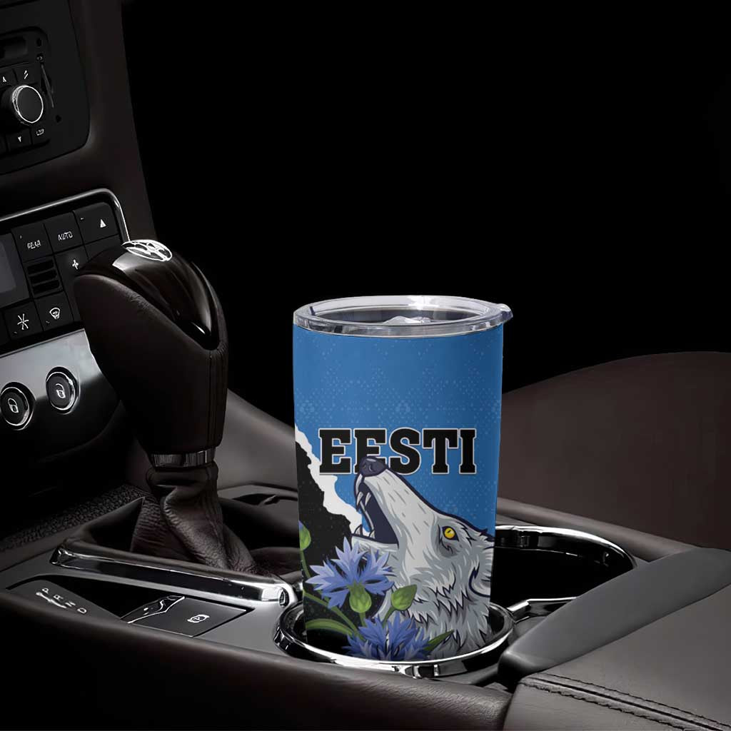 Personalised Estonia Tumbler Cup Grey Wolf Cyanus Flowers - Wonder Print Shop