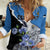 Personalised Estonia Women Casual Shirt Grey Wolf Cyanus Flowers - Wonder Print Shop