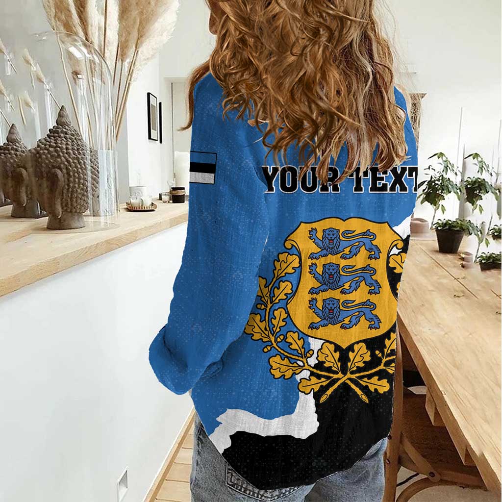 Personalised Estonia Women Casual Shirt Grey Wolf Cyanus Flowers - Wonder Print Shop