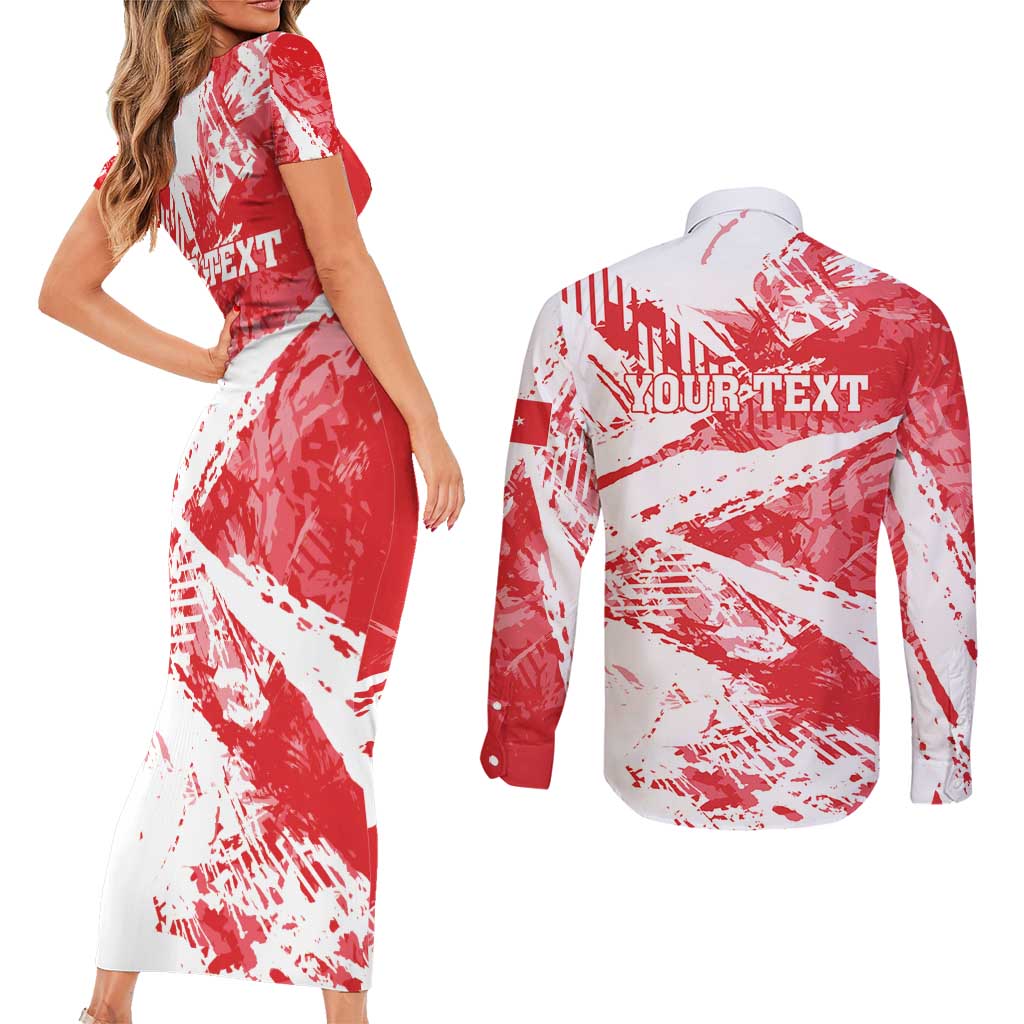 Personalised Turkey Couples Matching Short Sleeve Bodycon Dress and Long Sleeve Button Shirt Turkiye Map Unique Grunge - Wonder Print Shop