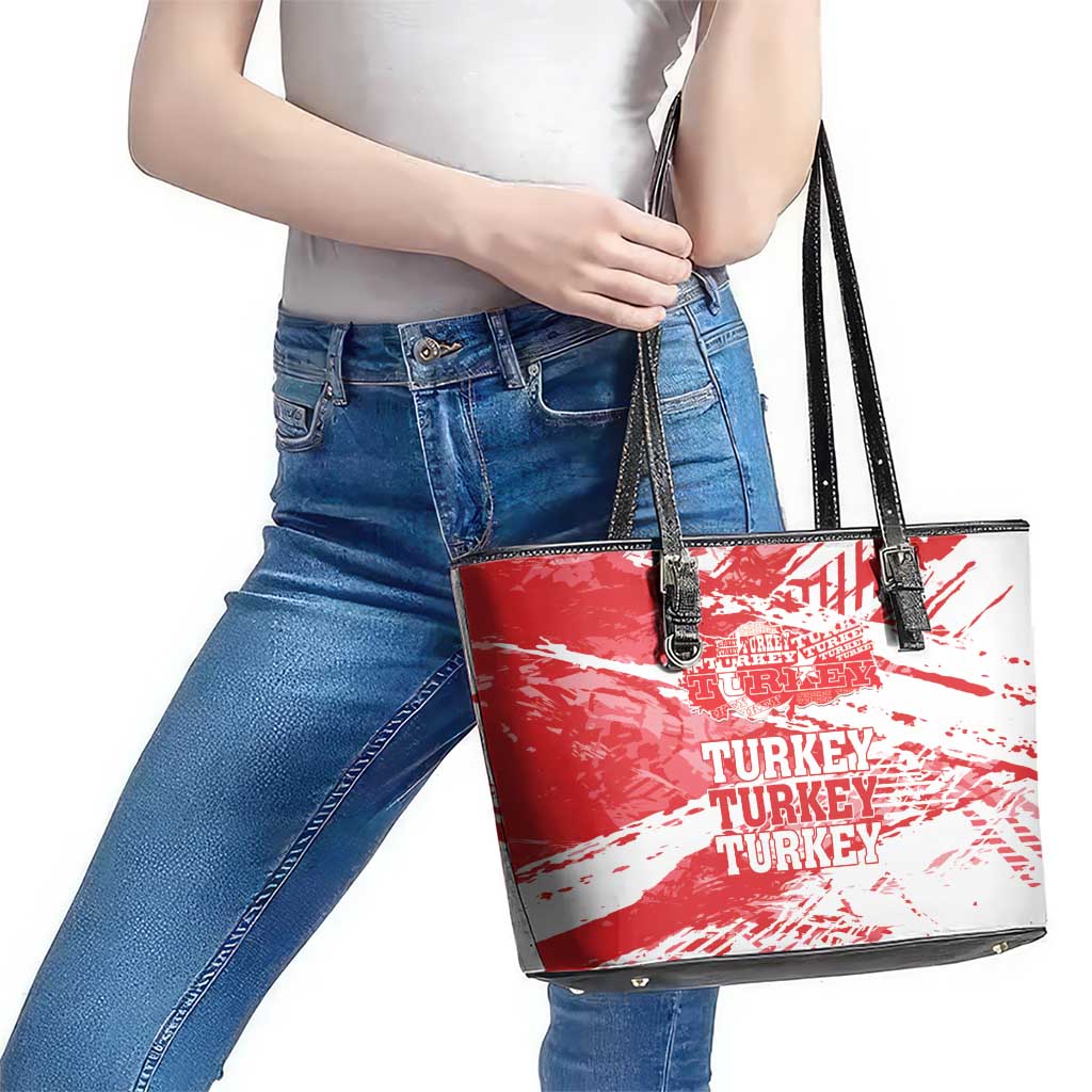Turkey Leather Tote Bag Turkiye Map Unique Grunge - Wonder Print Shop
