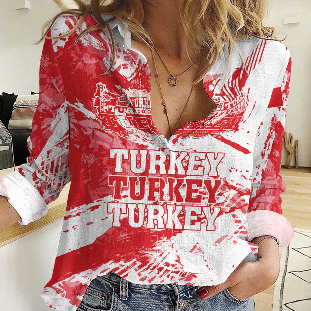 Personalised Turkey Women Casual Shirt Turkiye Map Unique Grunge - Wonder Print Shop
