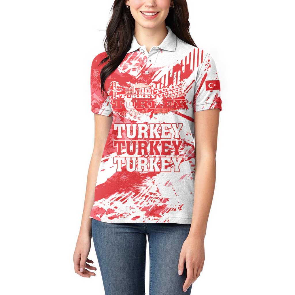 Personalised Turkey Women Polo Shirt Turkiye Map Unique Grunge - Wonder Print Shop