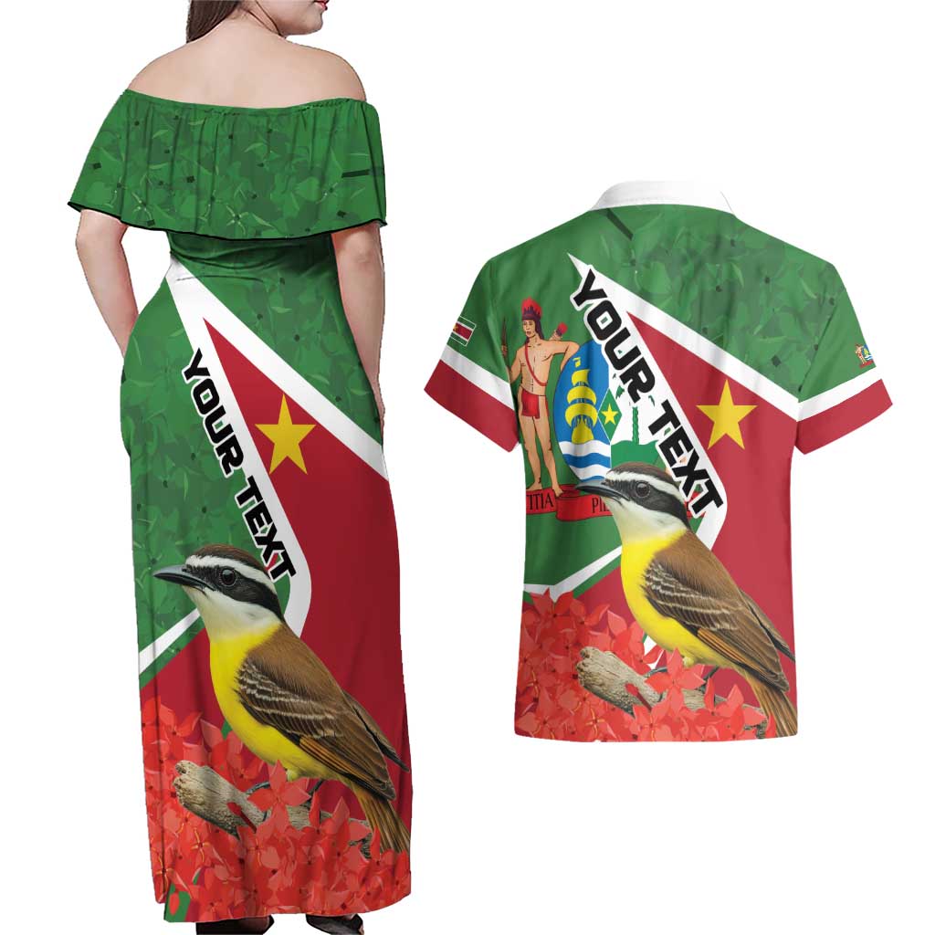 Personalized Suriname Couples Matching Off Shoulder Maxi Dress and Hawaiian Shirt Gerechtigheid Vroomheid Vertrouwen - Wonder Print Shop