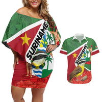 Personalized Suriname Couples Matching Off Shoulder Short Dress and Hawaiian Shirt Gerechtigheid Vroomheid Vertrouwen - Wonder Print Shop