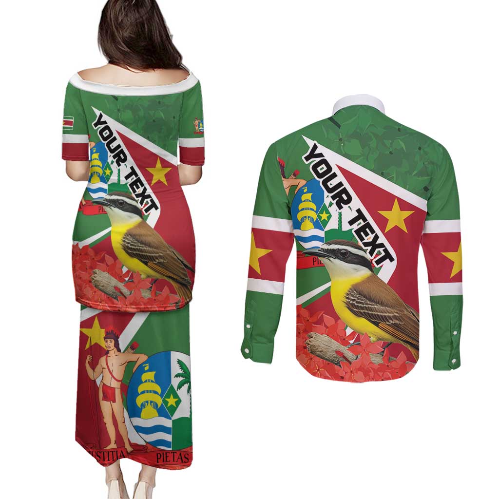 Personalized Suriname Couples Matching Puletasi and Long Sleeve Button Shirt Gerechtigheid Vroomheid Vertrouwen - Wonder Print Shop