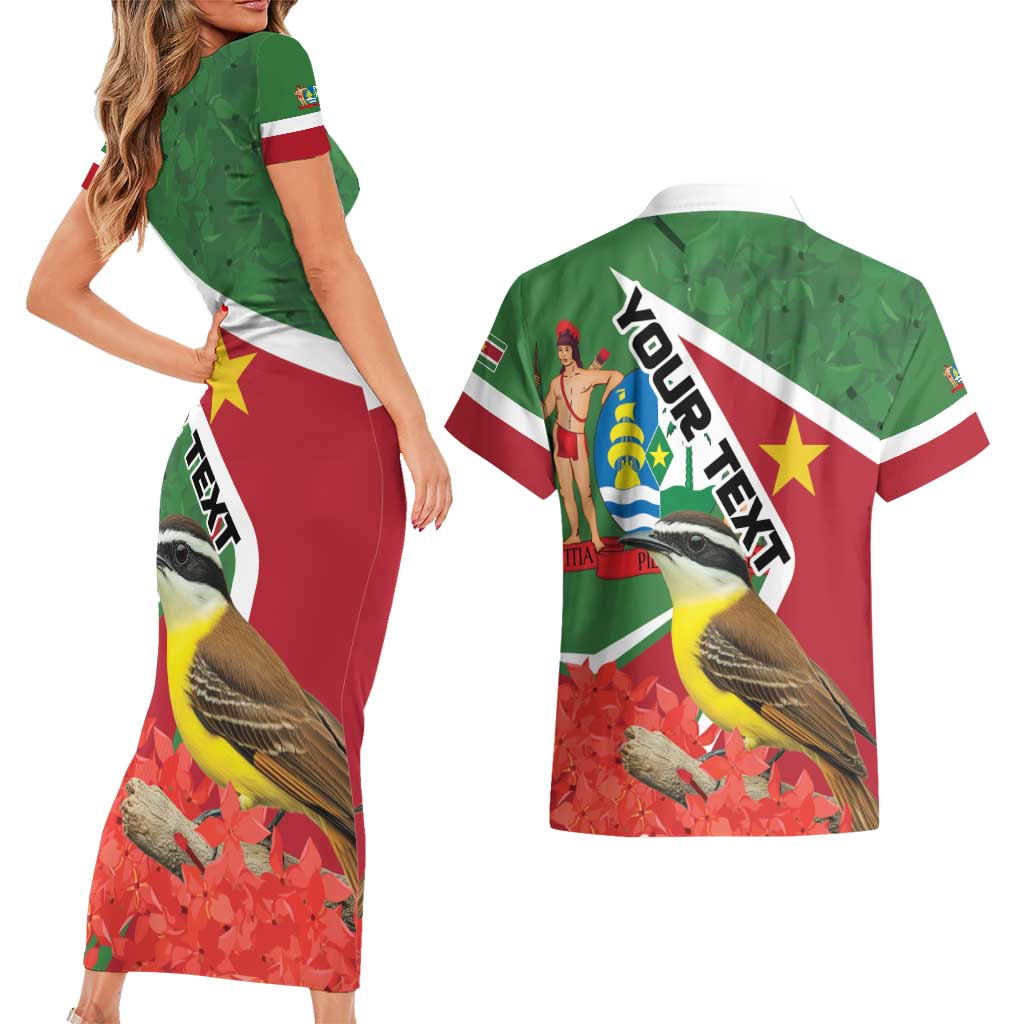 Personalized Suriname Couples Matching Short Sleeve Bodycon Dress and Hawaiian Shirt Gerechtigheid Vroomheid Vertrouwen - Wonder Print Shop