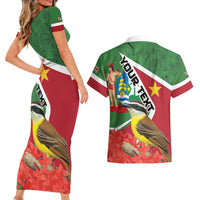 Personalized Suriname Couples Matching Short Sleeve Bodycon Dress and Hawaiian Shirt Gerechtigheid Vroomheid Vertrouwen - Wonder Print Shop