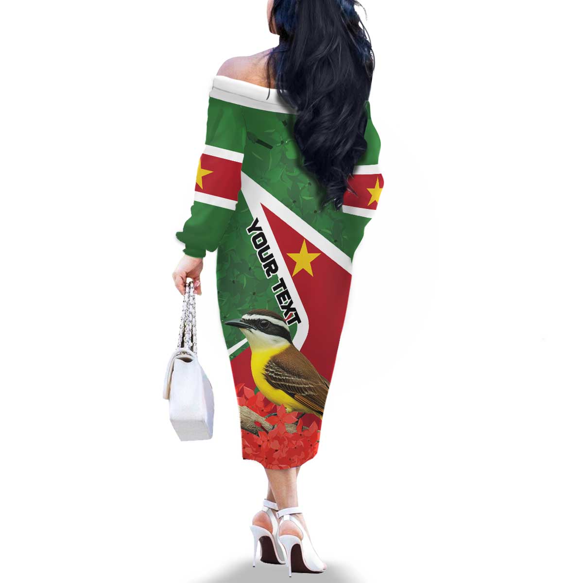 Personalized Suriname Family Matching Off The Shoulder Long Sleeve Dress and Hawaiian Shirt Gerechtigheid Vroomheid Vertrouwen - Wonder Print Shop