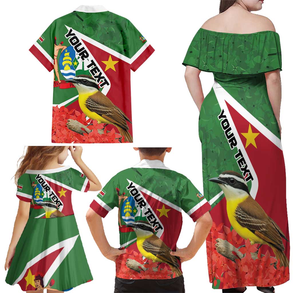 Personalized Suriname Family Matching Off Shoulder Maxi Dress and Hawaiian Shirt Gerechtigheid Vroomheid Vertrouwen - Wonder Print Shop