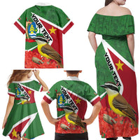 Personalized Suriname Family Matching Off Shoulder Maxi Dress and Hawaiian Shirt Gerechtigheid Vroomheid Vertrouwen - Wonder Print Shop