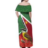 Personalized Suriname Family Matching Off Shoulder Maxi Dress and Hawaiian Shirt Gerechtigheid Vroomheid Vertrouwen - Wonder Print Shop