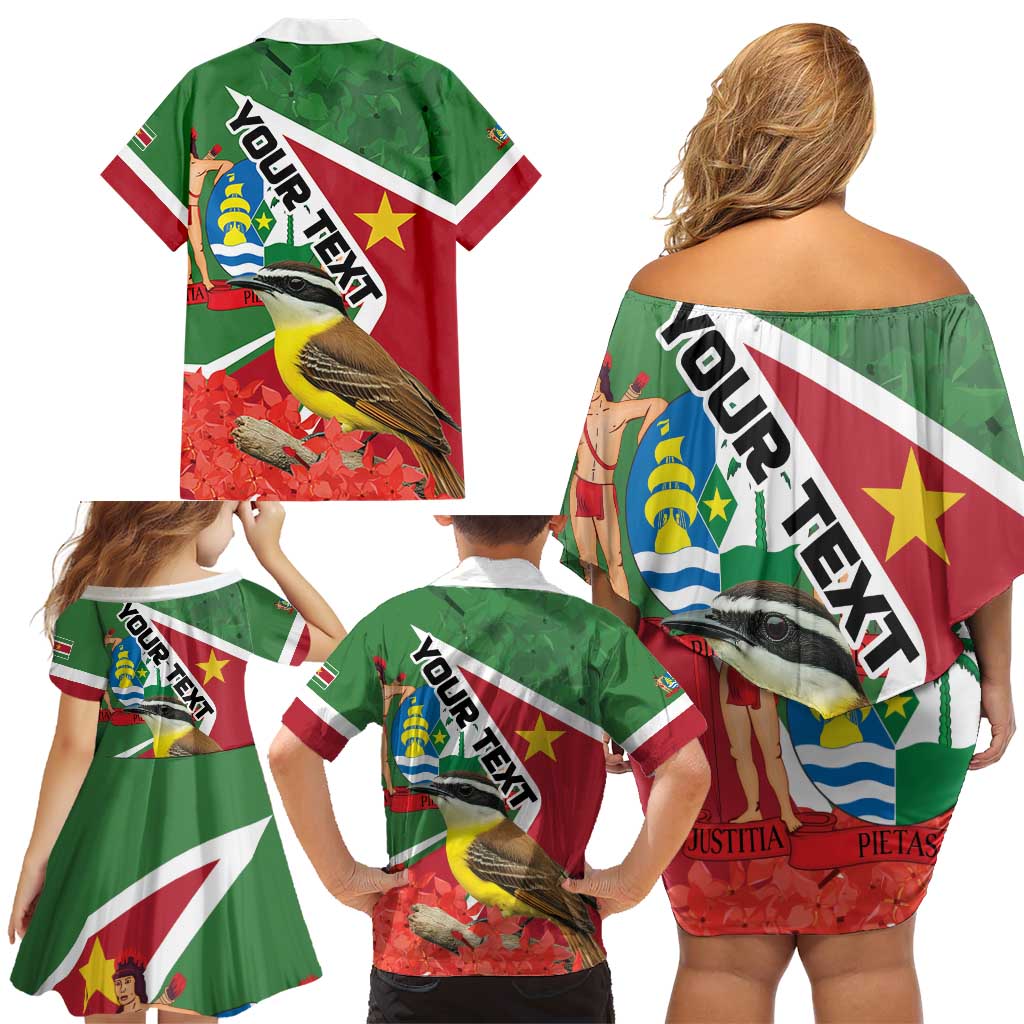 Personalized Suriname Family Matching Off Shoulder Short Dress and Hawaiian Shirt Gerechtigheid Vroomheid Vertrouwen - Wonder Print Shop