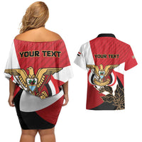 Personalized Republic of Yemen Couples Matching Off Shoulder Short Dress and Hawaiian Shirt Yamaniyyatu Coat of Arms - Wonder Print Shop
