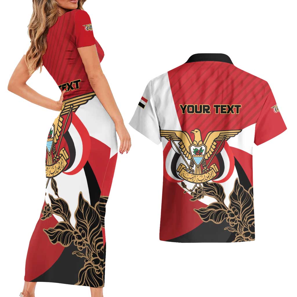 Personalized Republic of Yemen Couples Matching Short Sleeve Bodycon Dress and Hawaiian Shirt Yamaniyyatu Coat of Arms - Wonder Print Shop
