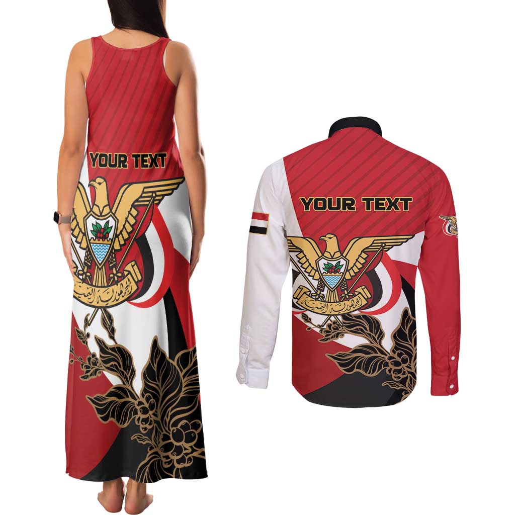 Personalized Republic of Yemen Couples Matching Tank Maxi Dress and Long Sleeve Button Shirt Yamaniyyatu Coat of Arms - Wonder Print Shop
