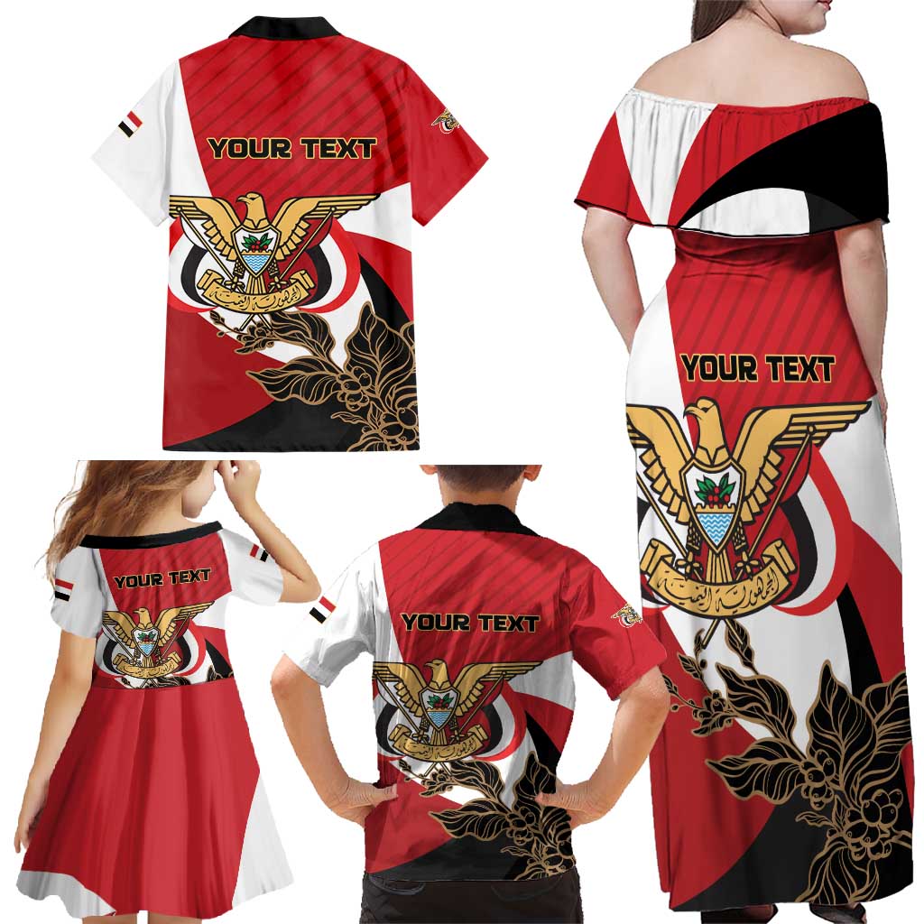 Personalized Republic of Yemen Family Matching Off Shoulder Maxi Dress and Hawaiian Shirt Yamaniyyatu Coat of Arms - Wonder Print Shop