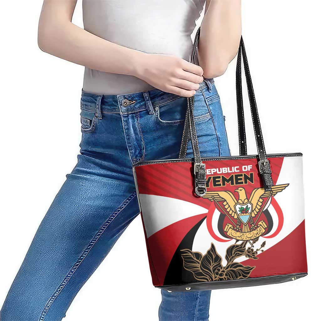 Republic of Yemen Leather Tote Bag Yamaniyyatu Coat of Arms - Wonder Print Shop