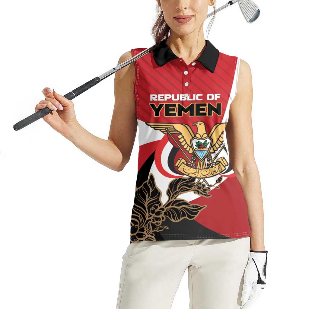 Personalized Republic of Yemen Women Sleeveless Polo Shirt Yamaniyyatu Coat of Arms - Wonder Print Shop