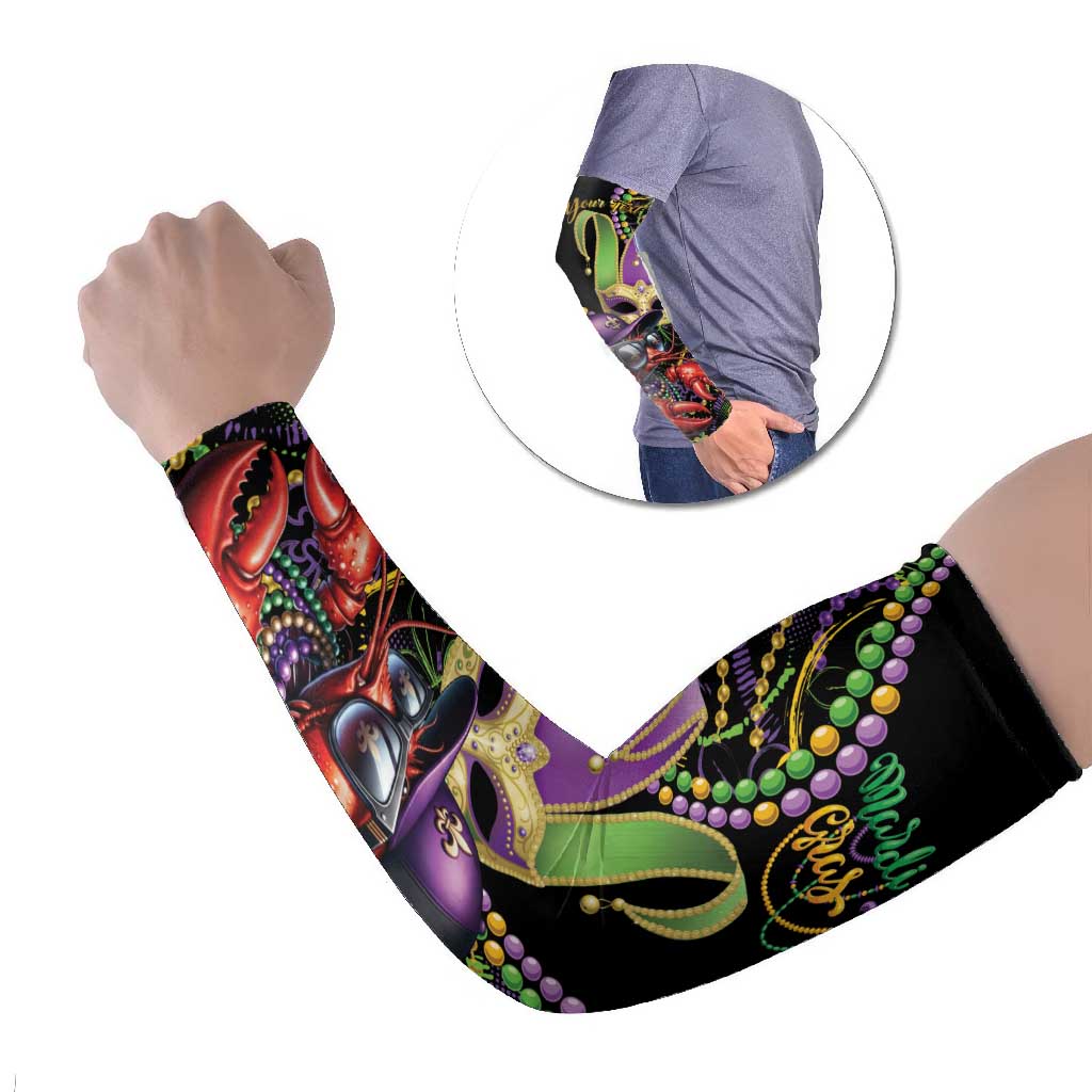 Personalized Mardi Gras Funny Shrimp Arm Sleeves Fleur De Lis Special Version - Wonder Print Shop
