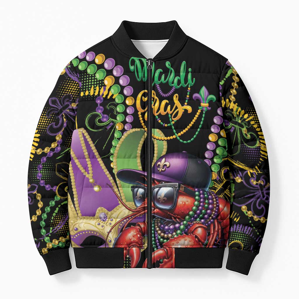 Personalized Mardi Gras Funny Shrimp Bomber Puffer Jacket Fleur De Lis Special Version - Wonder Print Shop