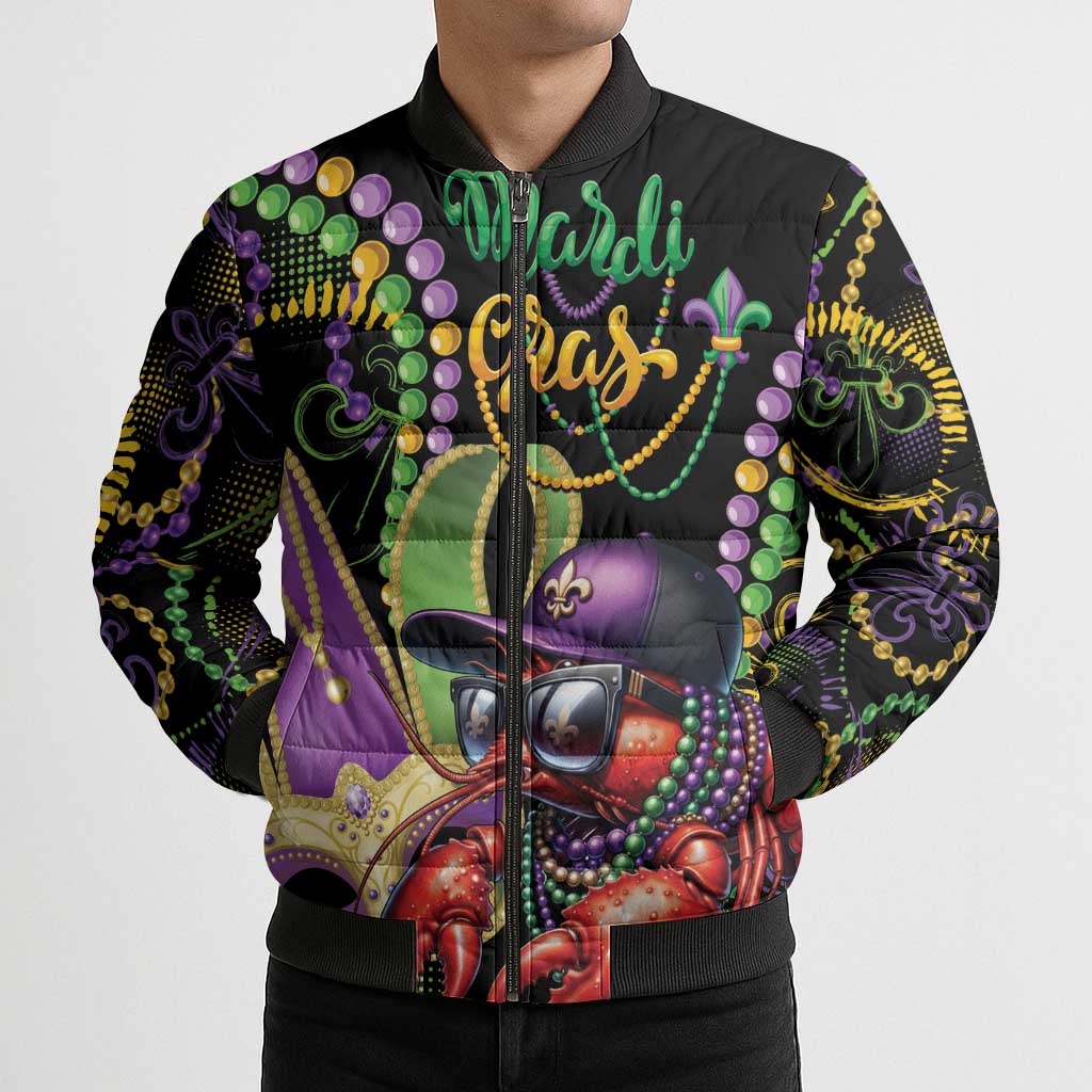 Personalized Mardi Gras Funny Shrimp Bomber Puffer Jacket Fleur De Lis Special Version - Wonder Print Shop
