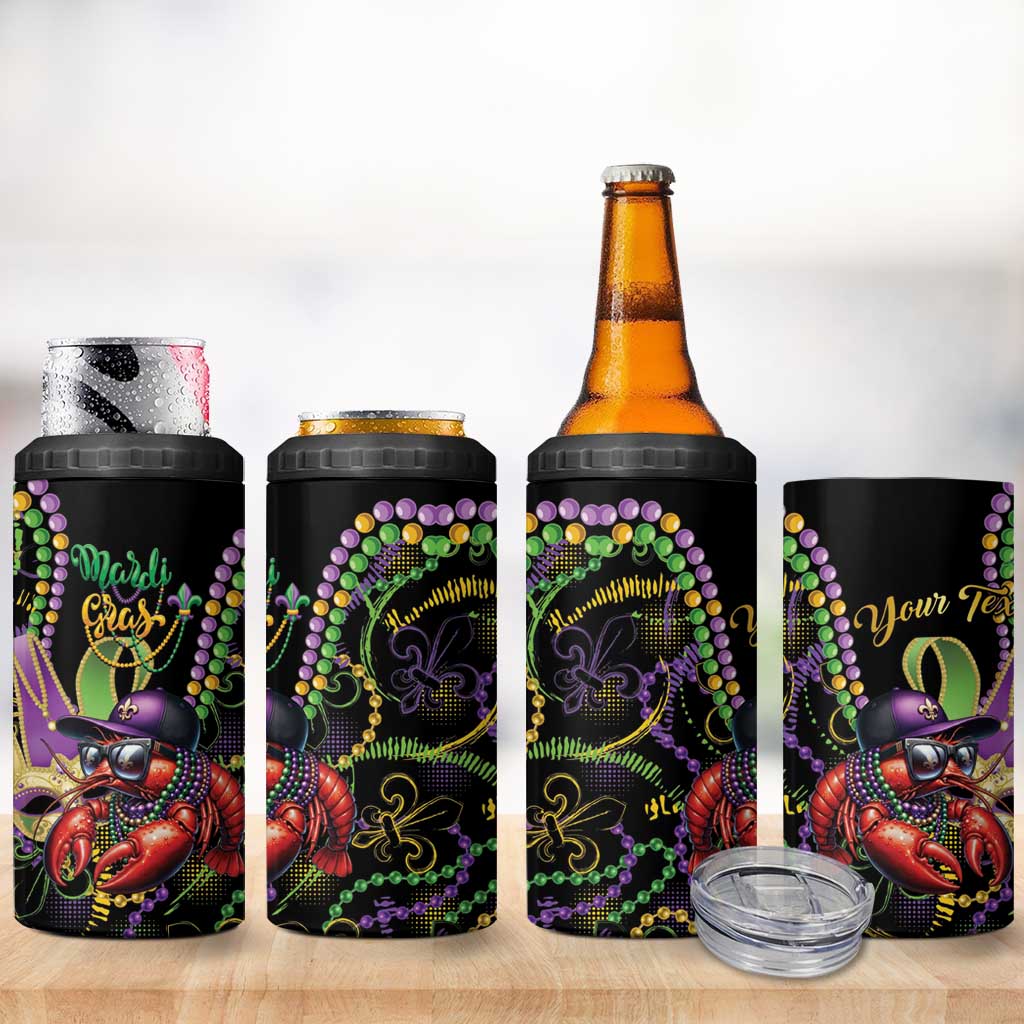 Personalized Mardi Gras Funny Shrimp 4 in 1 Can Cooler Tumbler Fleur De Lis Special Version - Wonder Print Shop