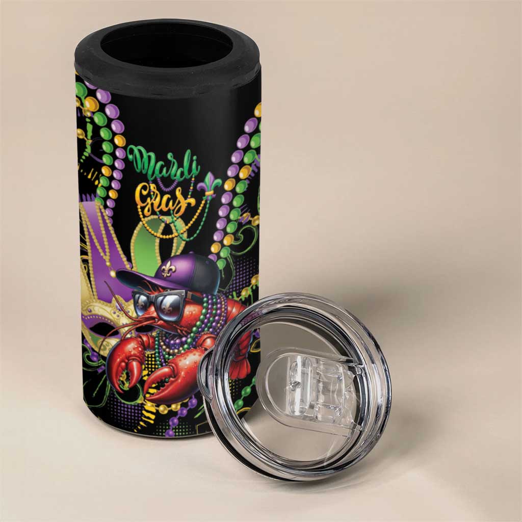 Personalized Mardi Gras Funny Shrimp 4 in 1 Can Cooler Tumbler Fleur De Lis Special Version - Wonder Print Shop