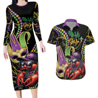 Personalized Mardi Gras Funny Shrimp Couples Matching Long Sleeve Bodycon Dress and Hawaiian Shirt Fleur De Lis Special Version - Wonder Print Shop
