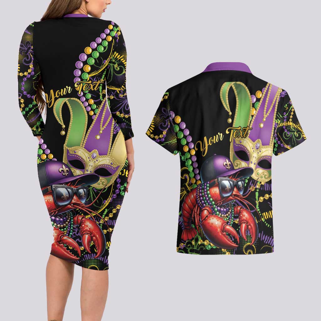 Personalized Mardi Gras Funny Shrimp Couples Matching Long Sleeve Bodycon Dress and Hawaiian Shirt Fleur De Lis Special Version - Wonder Print Shop