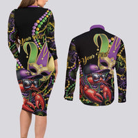 Personalized Mardi Gras Funny Shrimp Couples Matching Long Sleeve Bodycon Dress and Long Sleeve Button Shirt Fleur De Lis Special Version - Wonder Print Shop