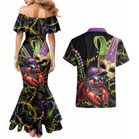 Personalized Mardi Gras Funny Shrimp Couples Matching Mermaid Dress and Hawaiian Shirt Fleur De Lis Special Version - Wonder Print Shop