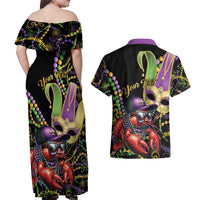 Personalized Mardi Gras Funny Shrimp Couples Matching Off Shoulder Maxi Dress and Hawaiian Shirt Fleur De Lis Special Version - Wonder Print Shop