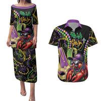 Personalized Mardi Gras Funny Shrimp Couples Matching Puletasi and Hawaiian Shirt Fleur De Lis Special Version - Wonder Print Shop
