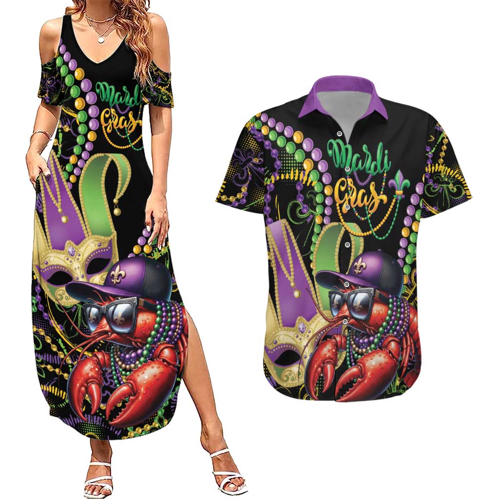 Personalized Mardi Gras Funny Shrimp Couples Matching Summer Maxi Dress and Hawaiian Shirt Fleur De Lis Special Version - Wonder Print Shop