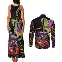 Personalized Mardi Gras Funny Shrimp Couples Matching Tank Maxi Dress and Long Sleeve Button Shirt Fleur De Lis Special Version - Wonder Print Shop