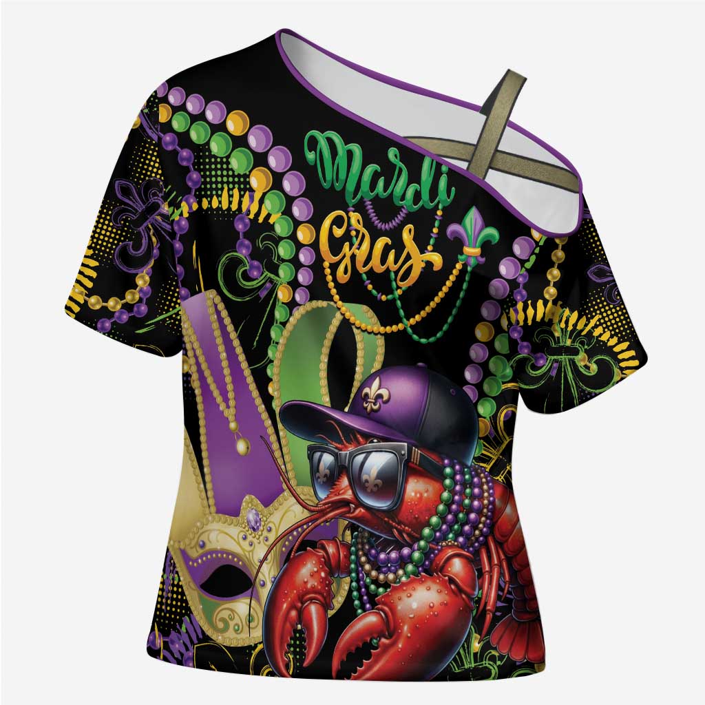 Personalized Mardi Gras Funny Shrimp Cross Shoulder Shirt Fleur De Lis Special Version - Wonder Print Shop
