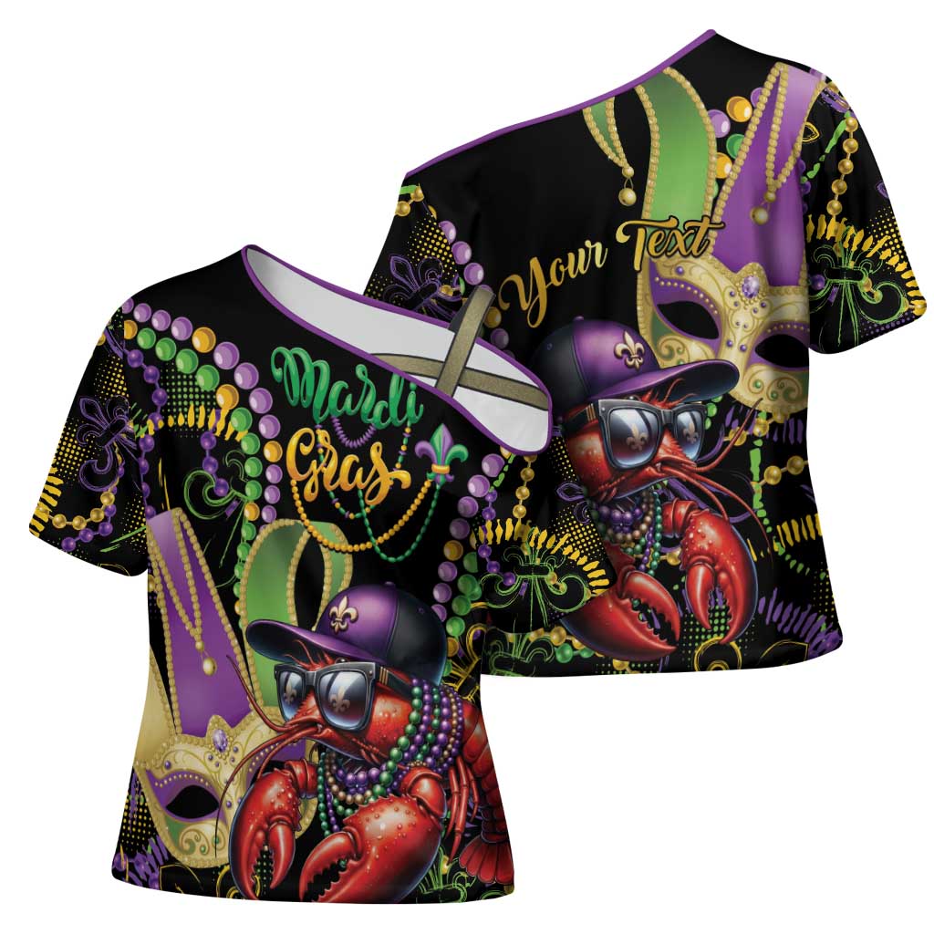 Personalized Mardi Gras Funny Shrimp Cross Shoulder Shirt Fleur De Lis Special Version - Wonder Print Shop
