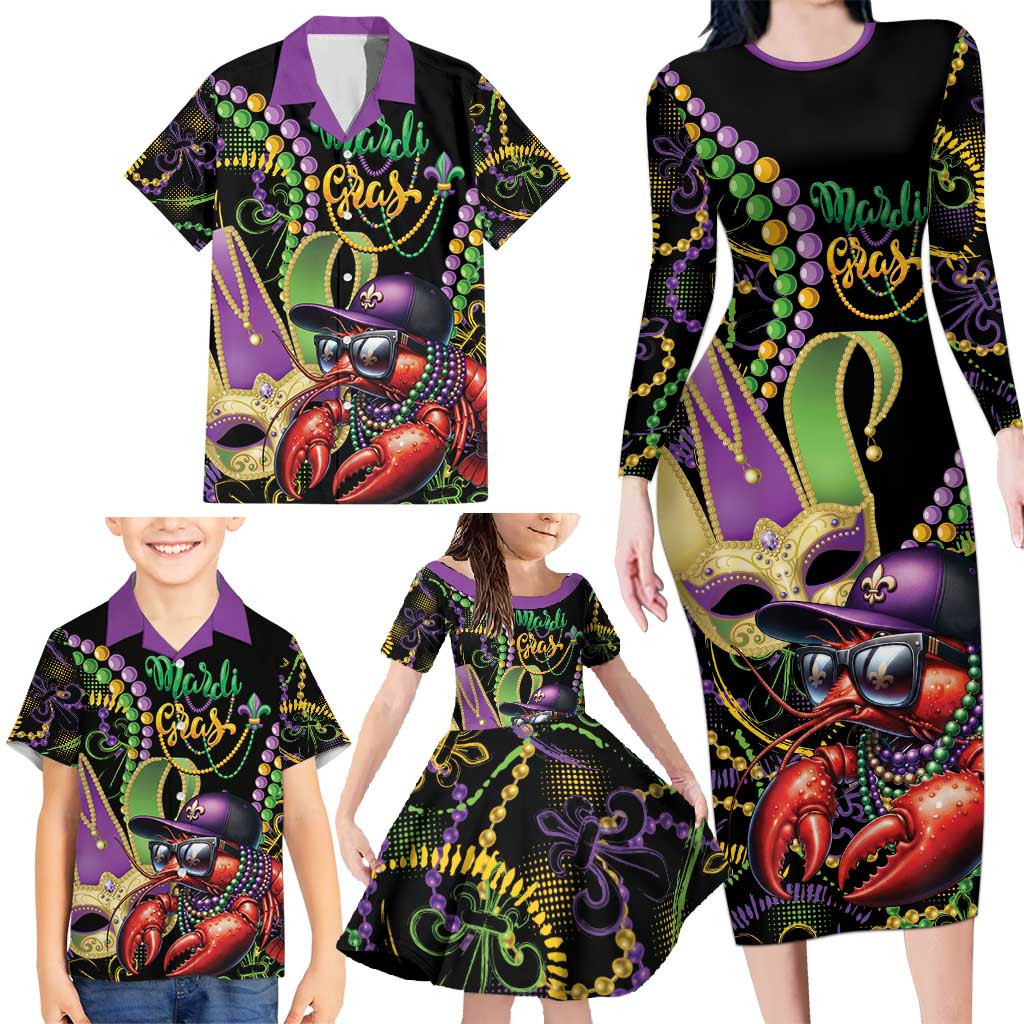 Personalized Mardi Gras Funny Shrimp Family Matching Long Sleeve Bodycon Dress and Hawaiian Shirt Fleur De Lis Special Version - Wonder Print Shop