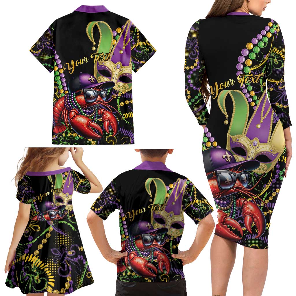 Personalized Mardi Gras Funny Shrimp Family Matching Long Sleeve Bodycon Dress and Hawaiian Shirt Fleur De Lis Special Version - Wonder Print Shop