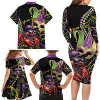 Personalized Mardi Gras Funny Shrimp Family Matching Long Sleeve Bodycon Dress and Hawaiian Shirt Fleur De Lis Special Version - Wonder Print Shop