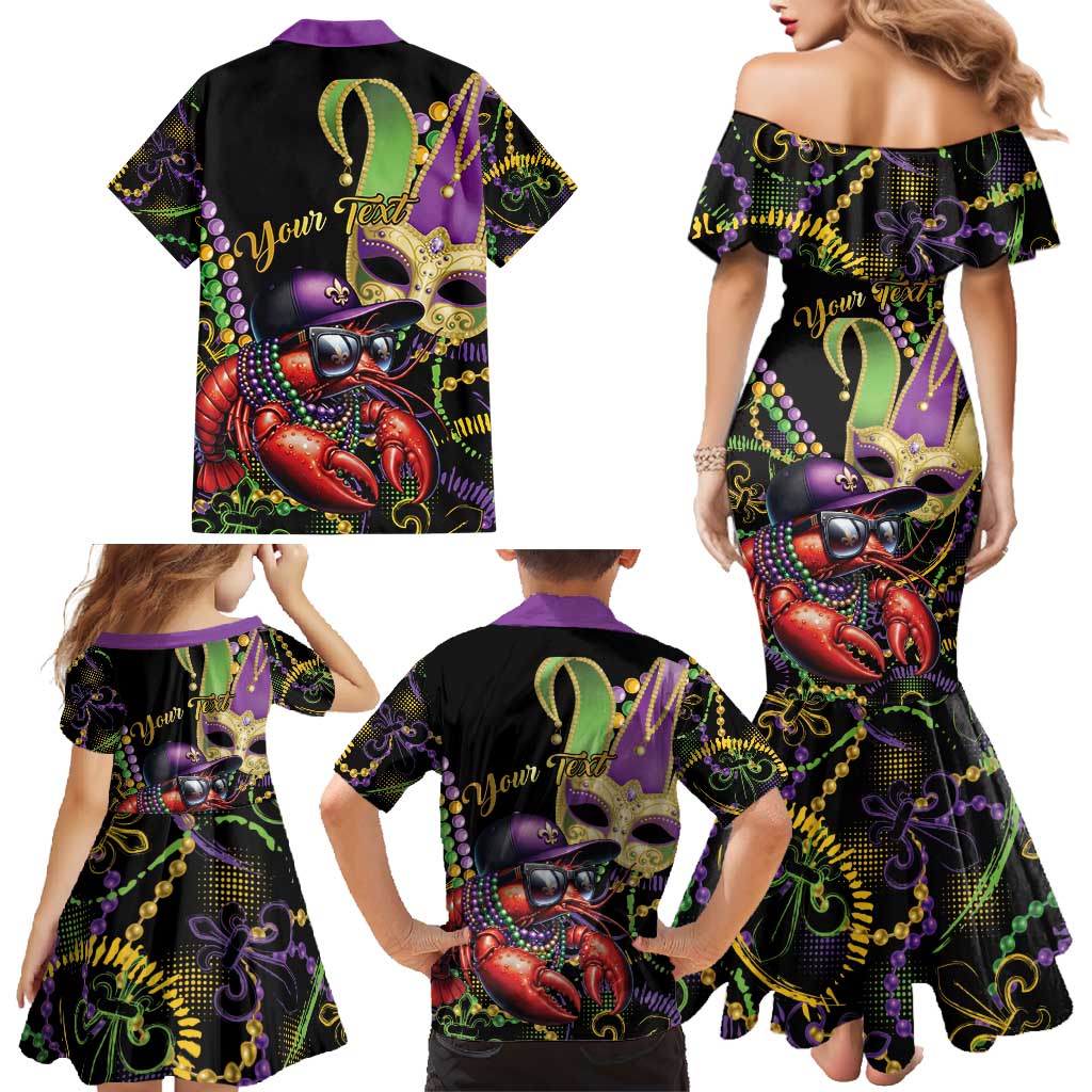 Personalized Mardi Gras Funny Shrimp Family Matching Mermaid Dress and Hawaiian Shirt Fleur De Lis Special Version - Wonder Print Shop
