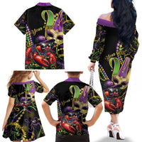Personalized Mardi Gras Funny Shrimp Family Matching Off The Shoulder Long Sleeve Dress and Hawaiian Shirt Fleur De Lis Special Version - Wonder Print Shop