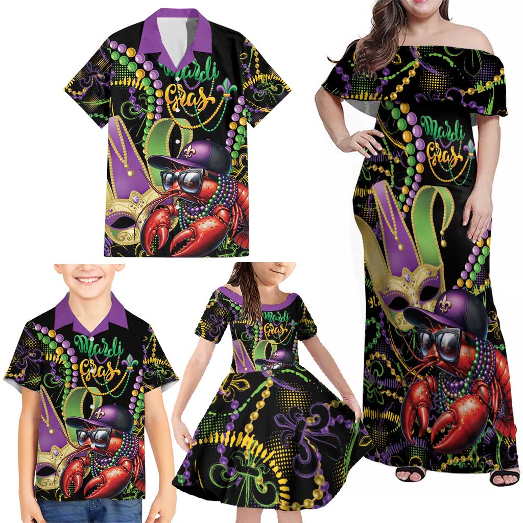 Personalized Mardi Gras Funny Shrimp Family Matching Off Shoulder Maxi Dress and Hawaiian Shirt Fleur De Lis Special Version - Wonder Print Shop
